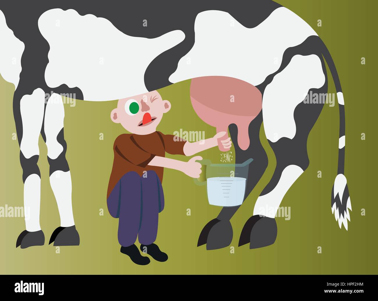 a guy milking a cow Stock Vector