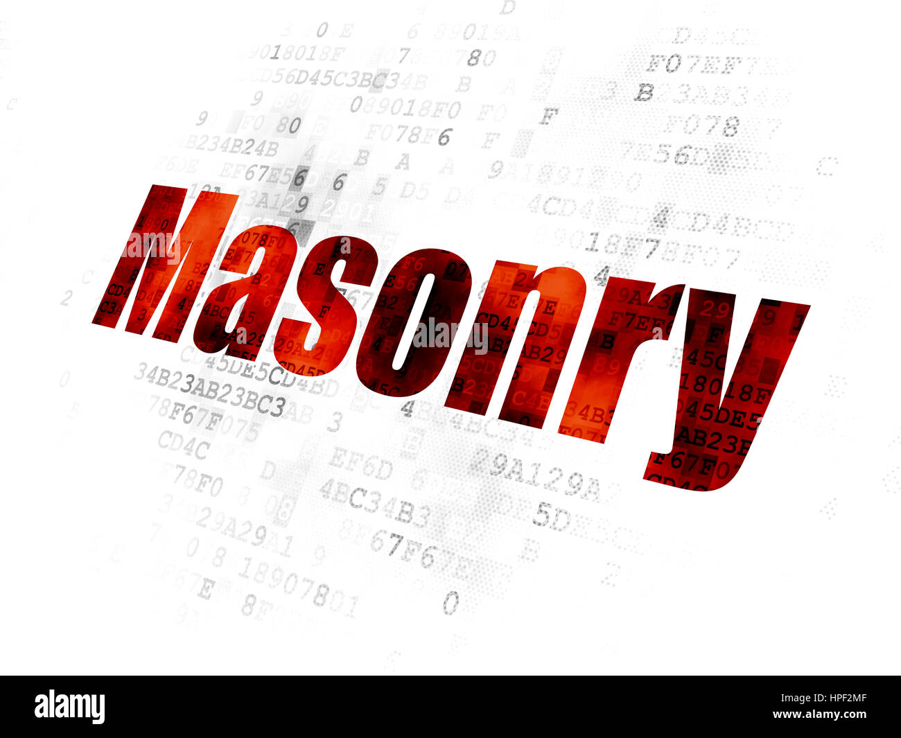 Constructing concept: Pixelated red text Masonry on Digital background Stock Photo