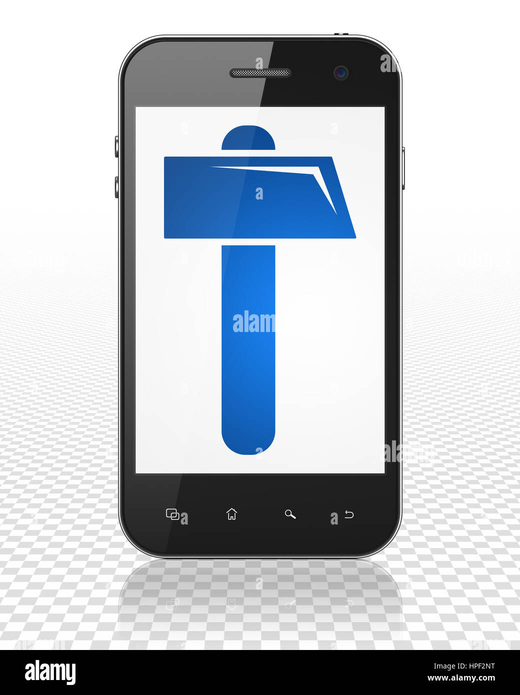 Building construction concept: Smartphone with blue Hammer icon on ...