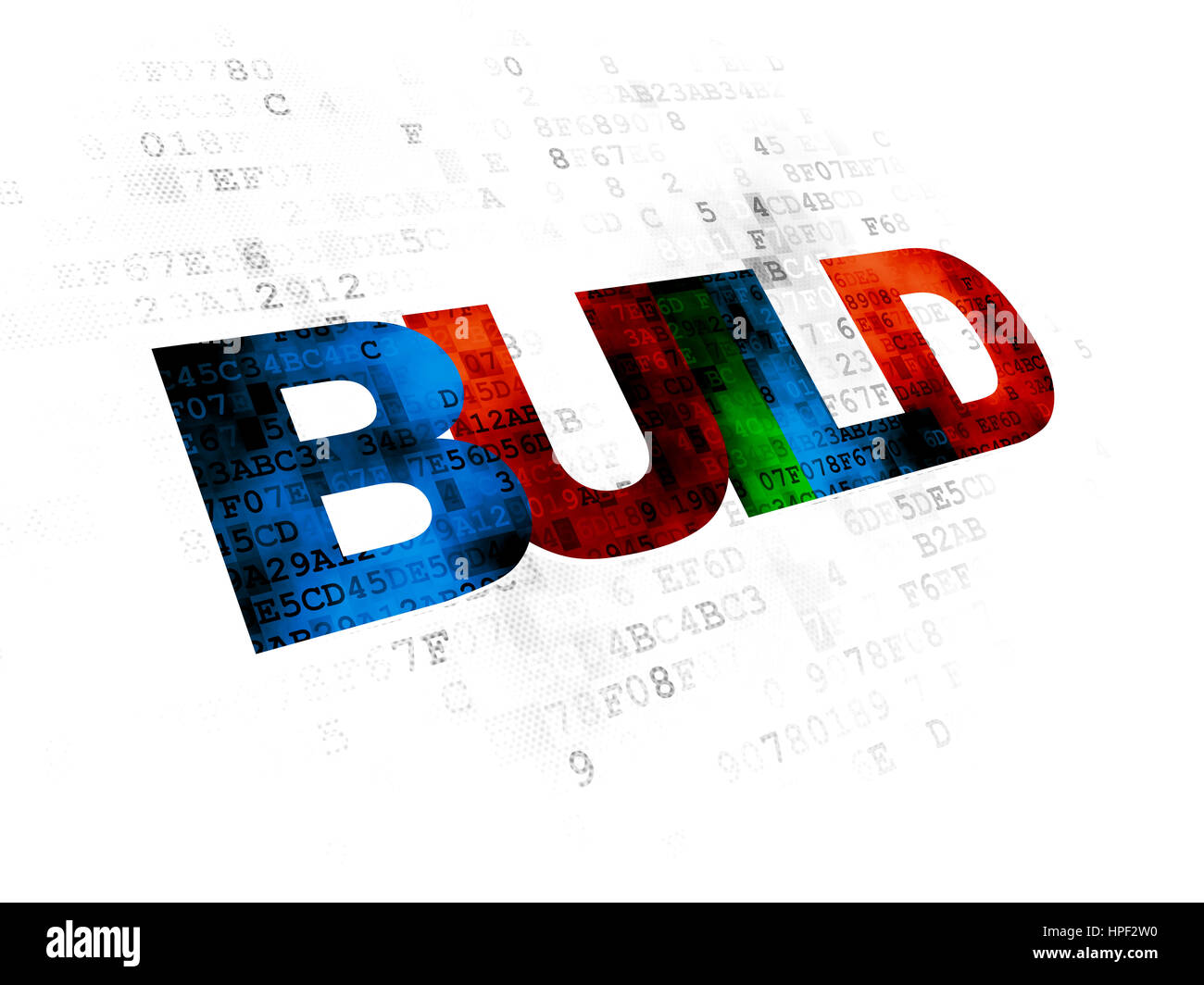 Building construction concept: Pixelated multicolor text Build on Digital background Stock Photo