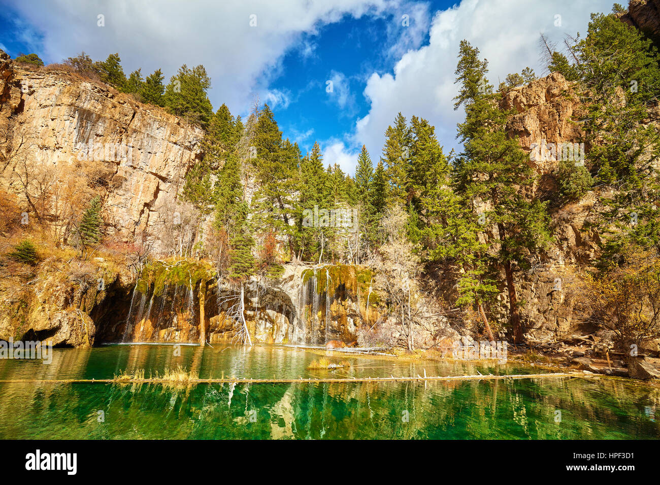 Wide angle picture of Hanging Lake in Glenwood Canyon, Colorado, USA. Stock Photo