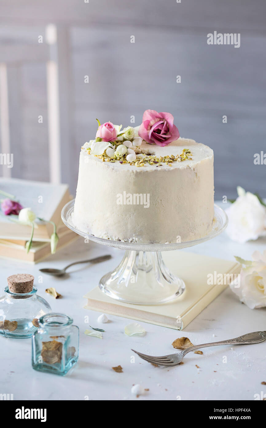 Chiffon cake on marble table Stock Photo