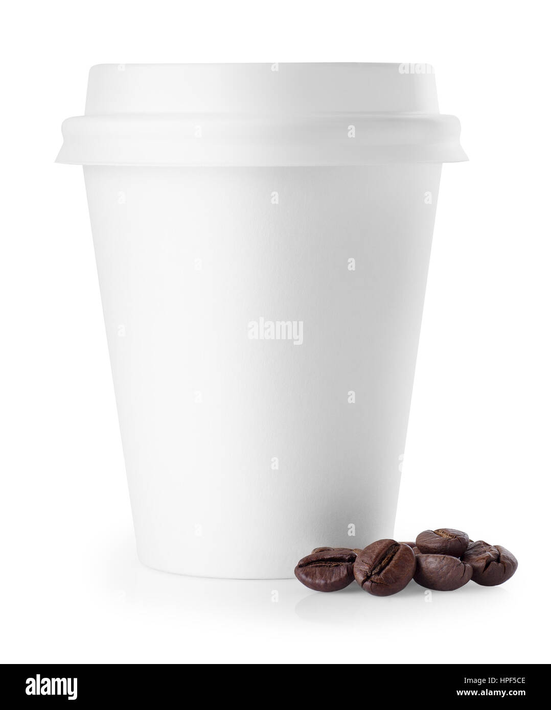 White paper disposable coffee cup with closed lid isolated on white ...