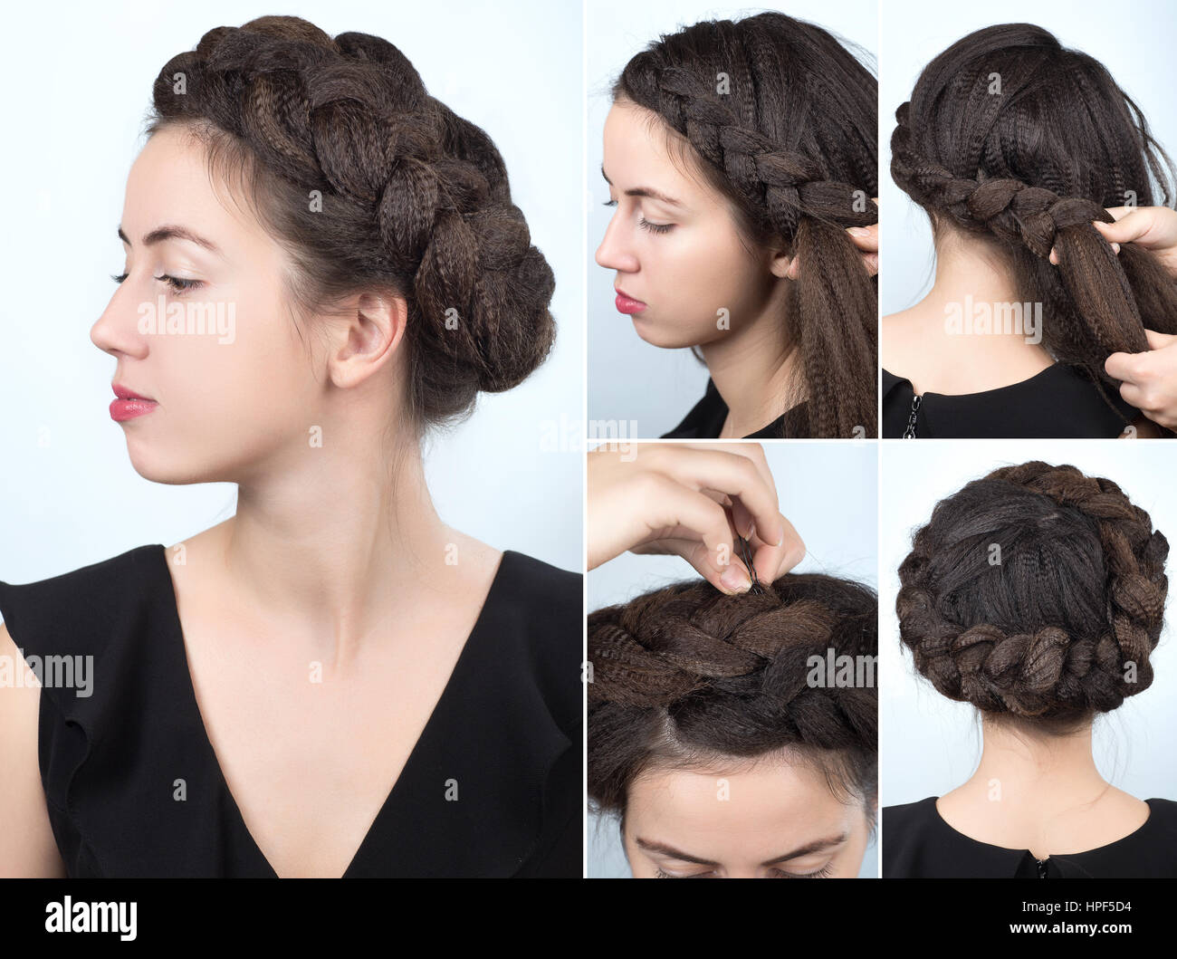 Process of weaving braid. Hairstyle for long hair. Boho style. Hairstyle  volume braided crown tutorial step by step. Hairstyle for long hair Stock  Photo - Alamy