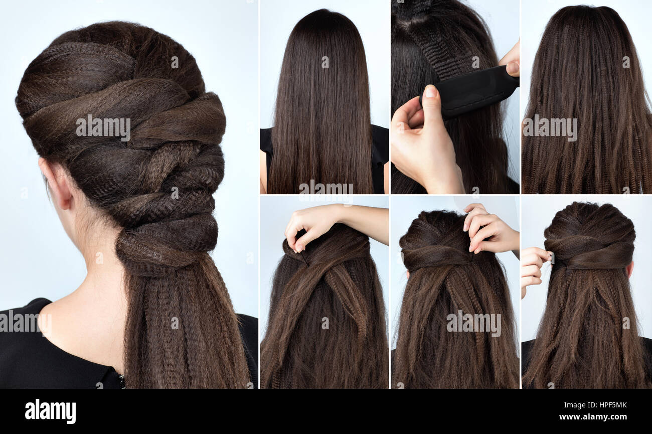 fashionable volume hairstyle ponytail with ripple curly hair. Hairstyle for long hair. Hairstyle tutorial. Hairstyle with pins. Crimped hair Stock Photo - Alamy fashionable volume hairstyle ponytail with ripple curly hair. Hairstyle for long hair. Hairstyle tutorial. Hairstyle with pins. Crimped hair Stock Photo - Alamy