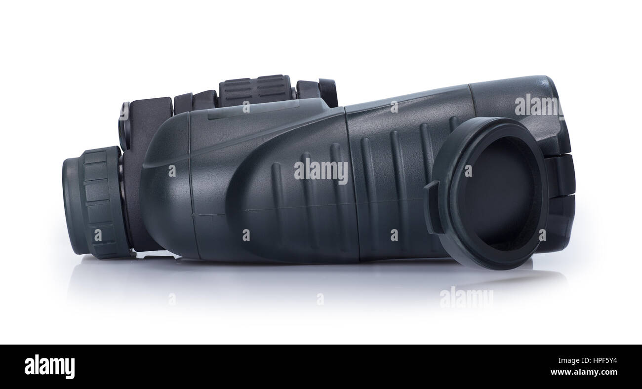 side view of binoculars isolated on white background. Field glasses