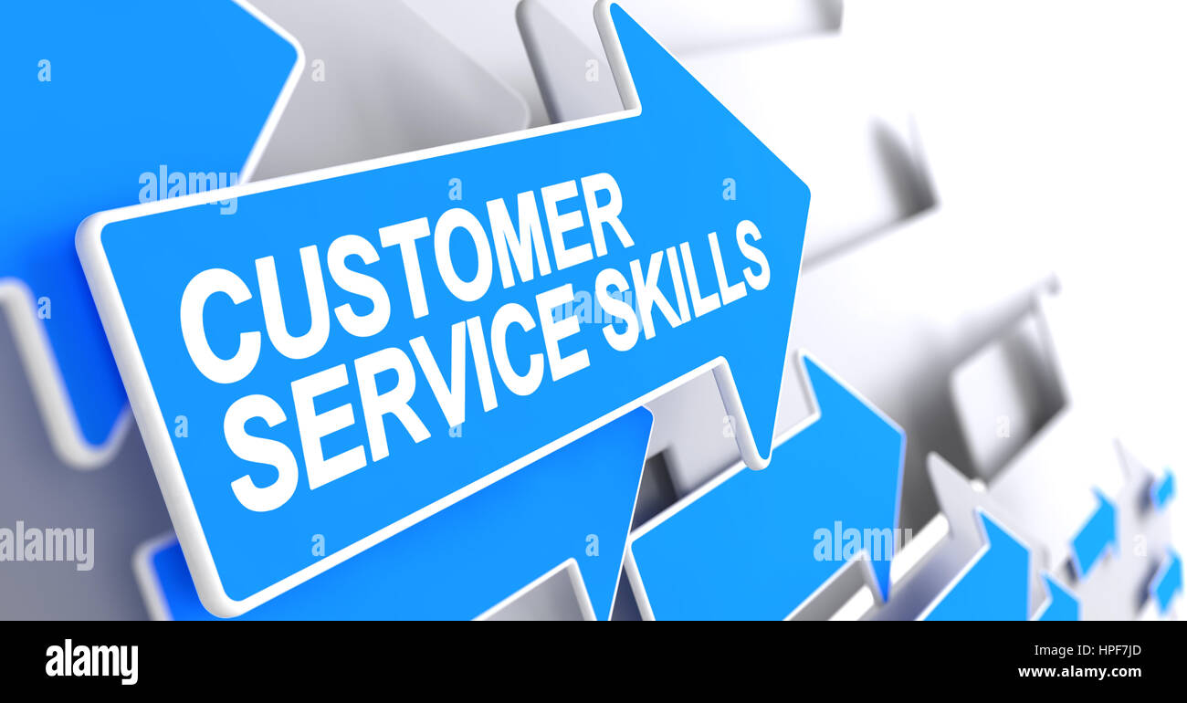 Customer Service Skills Blue Cursor with a Label Indicates the