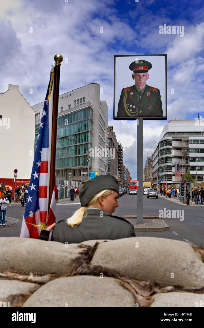 Checkpoint Charlie. false soldier.Berlin. Germany Stock Photo