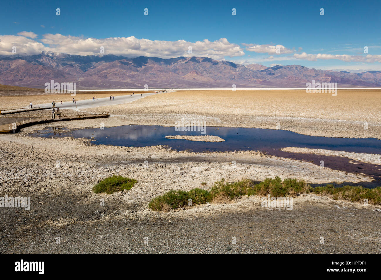 people, tourists, visitors, visiting, Badwater Basin, 282 feet below sea level, Death Valley National Park, Death Valley, California Stock Photo