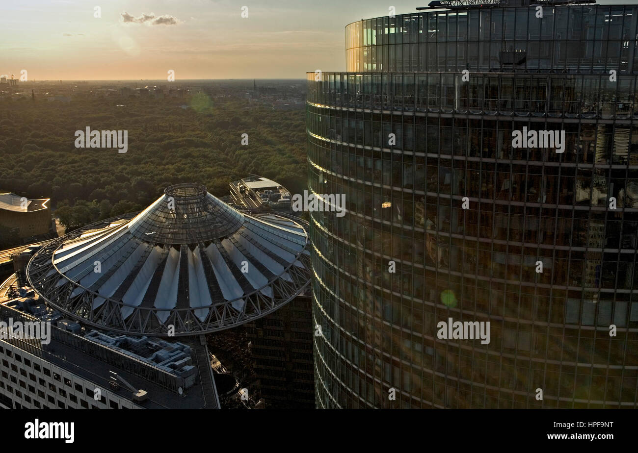 Tiergarten, Cupola of Sony Center, and to the right Deutsche Bahn building.Berlin. Germany Stock Photo