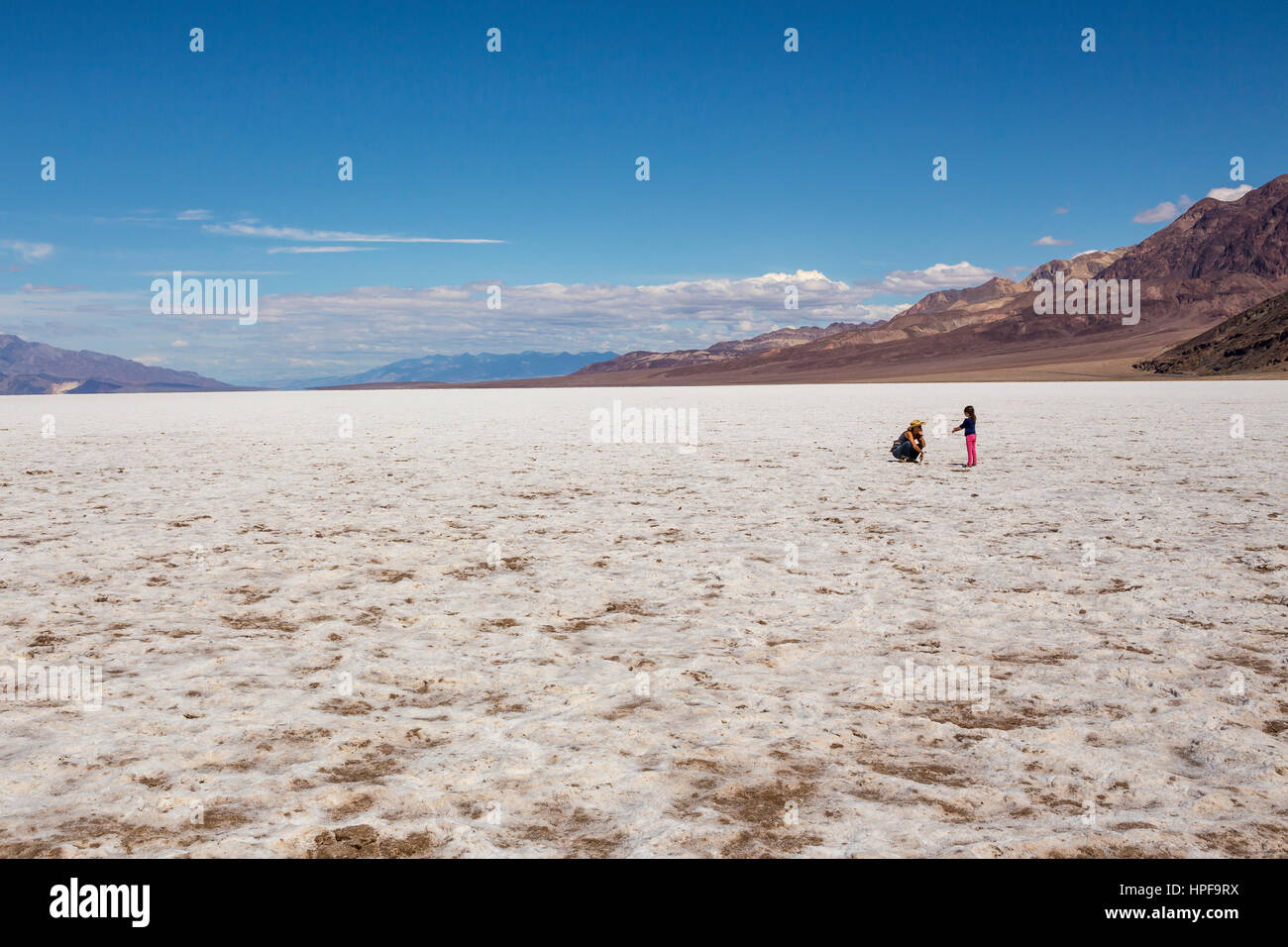 tourists, visitors, visiting, Badwater Basin, 282 feet below sea level, Death Valley National Park, Death Valley, California Stock Photo