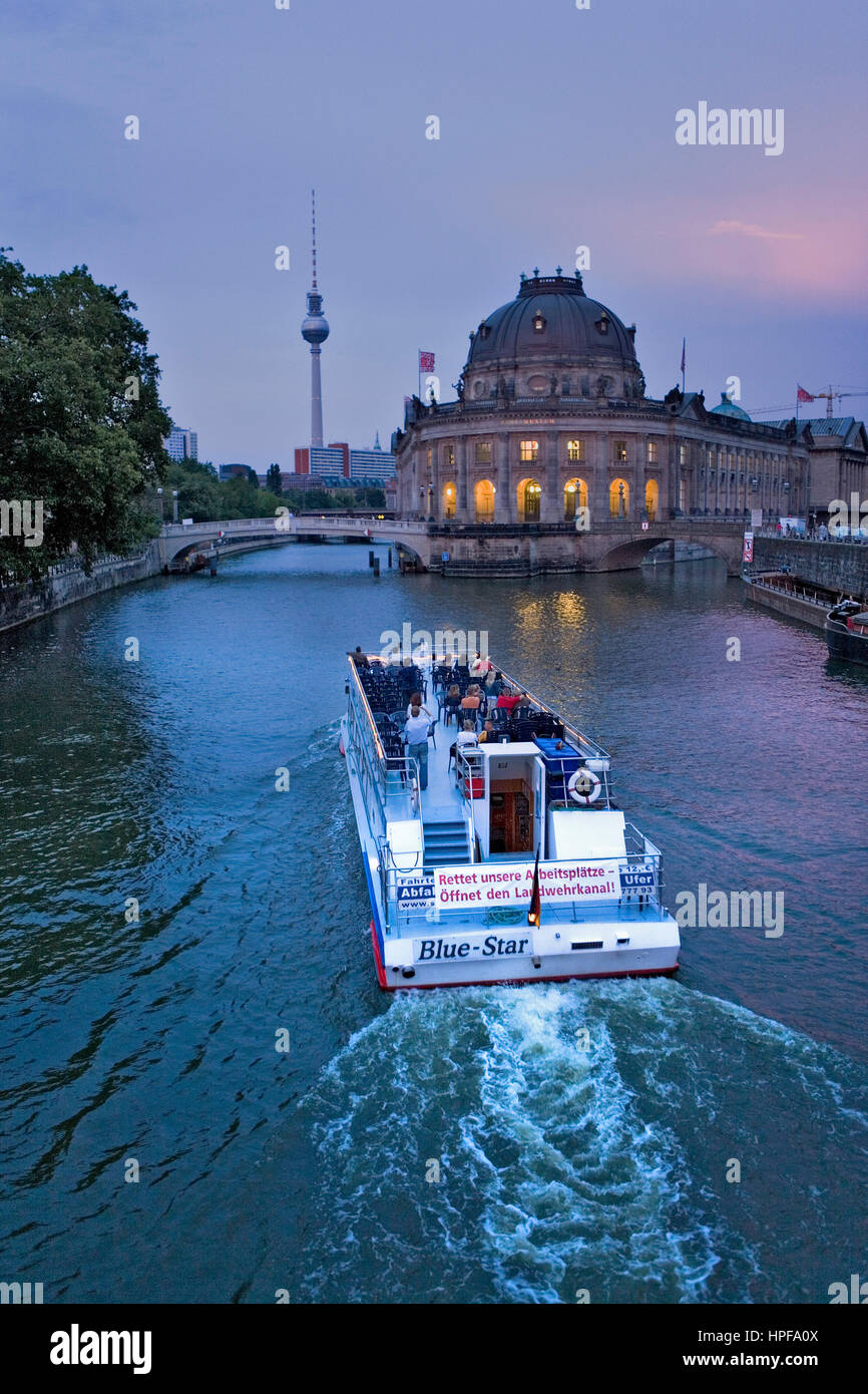 Museum Island. Bode-Museum in  river Spree with Fernsehturm.Berlin. Germany Stock Photo