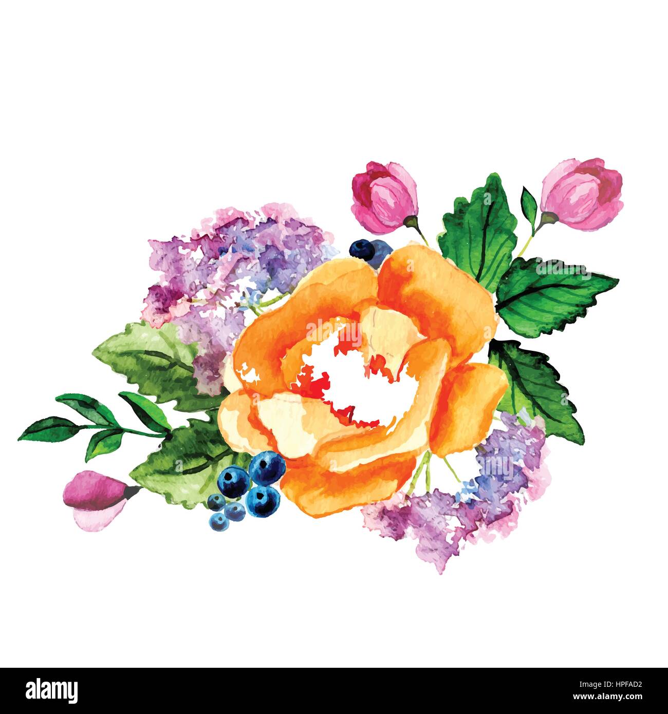 Hand painted watercolor vector floral bouquet Stock Vector Image & Art ...