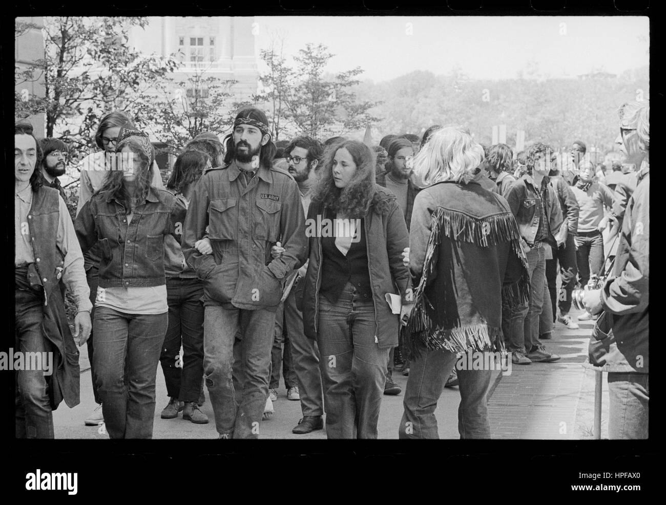Young people march to the Justice Department to protest the Vietnam War, Washington, DC, 05/04/1971. Photo by Thomas O'Halloran Stock Photo