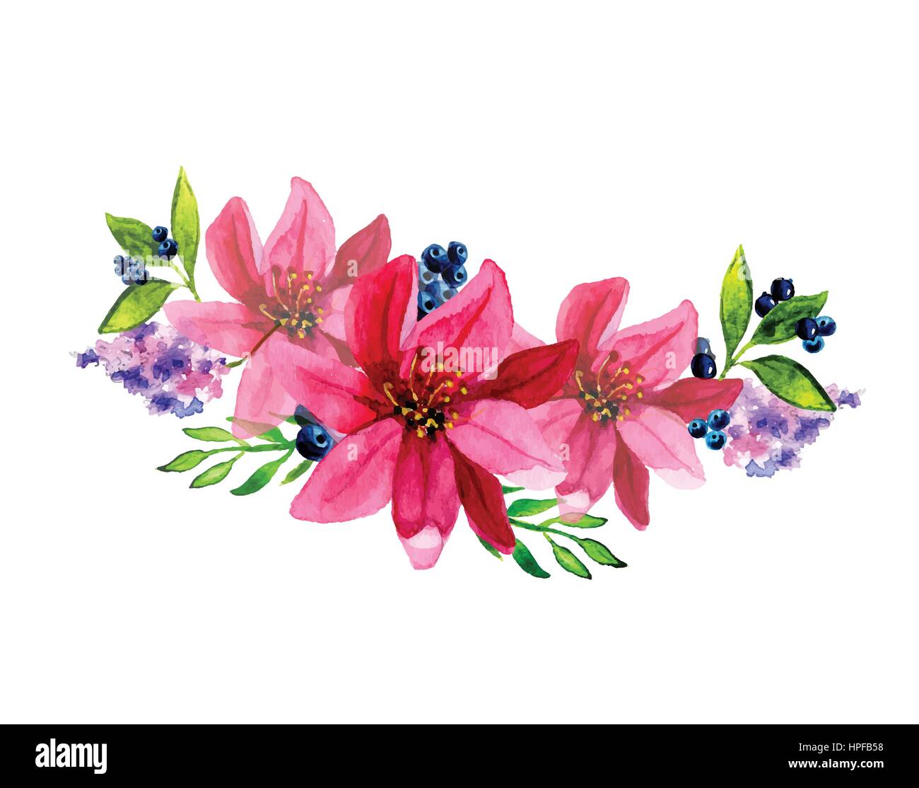 Hand painted watercolor vector floral bouquet Stock Vector Image & Art ...