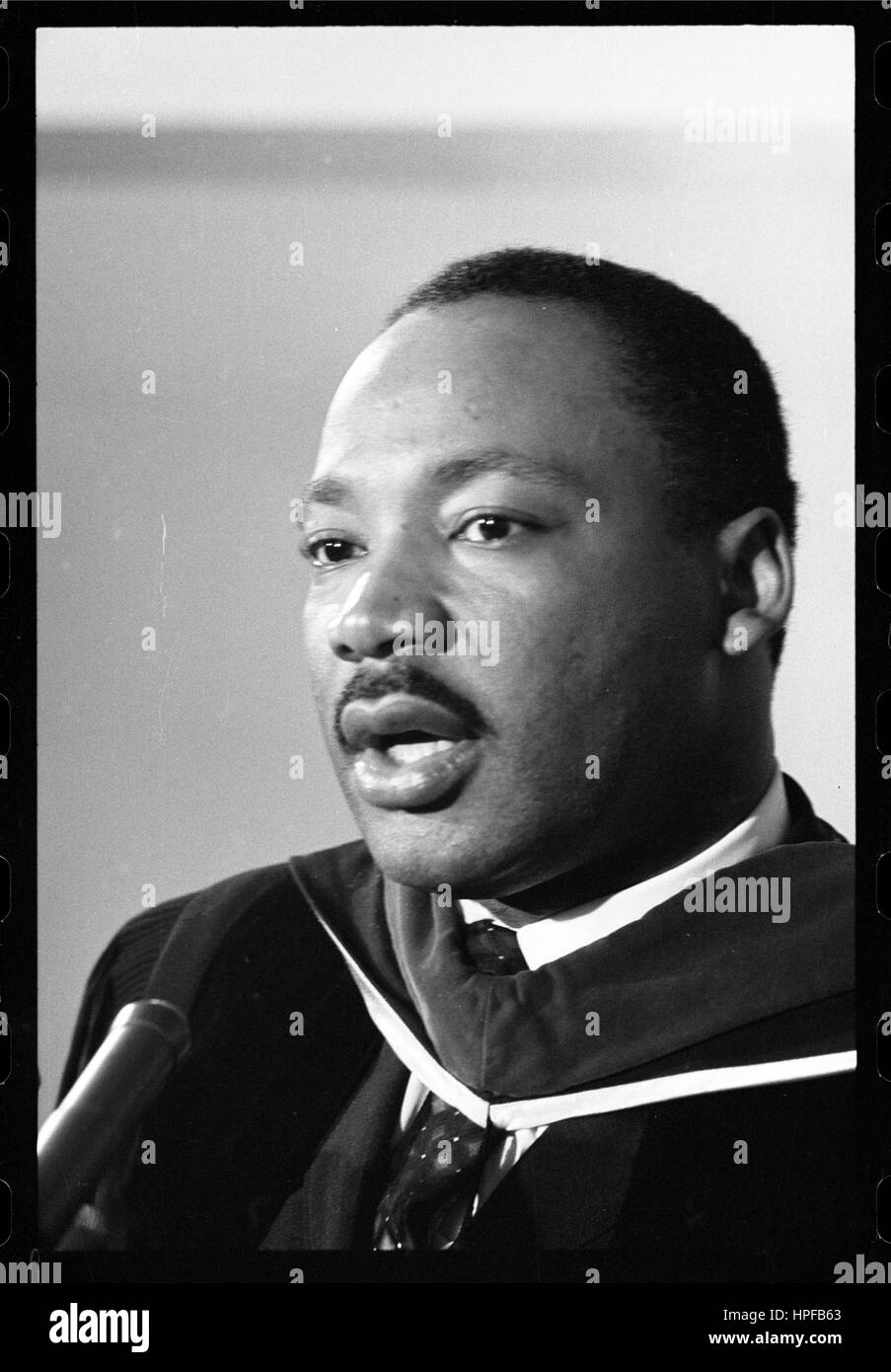 Rev Martin Luther King, Jr, wearing clerical robe, Washington, DC, 03/02/1965. Photo by Warren K Leffler Stock Photo