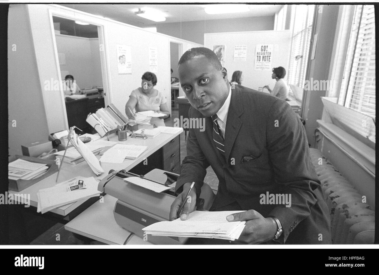 Vernon E Jordan working on a voter education project at the Southern Regional Council, Atlanta, GA, 06/15/1967. Photo by Warren K Leffler Stock Photo