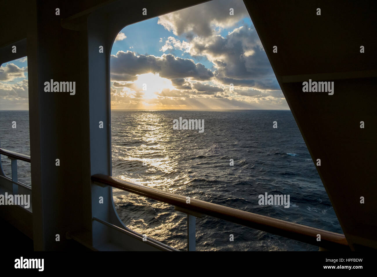 Crossing the slate grey North Atlantic ocean on the liner Queen Mary 2 Stock Photo