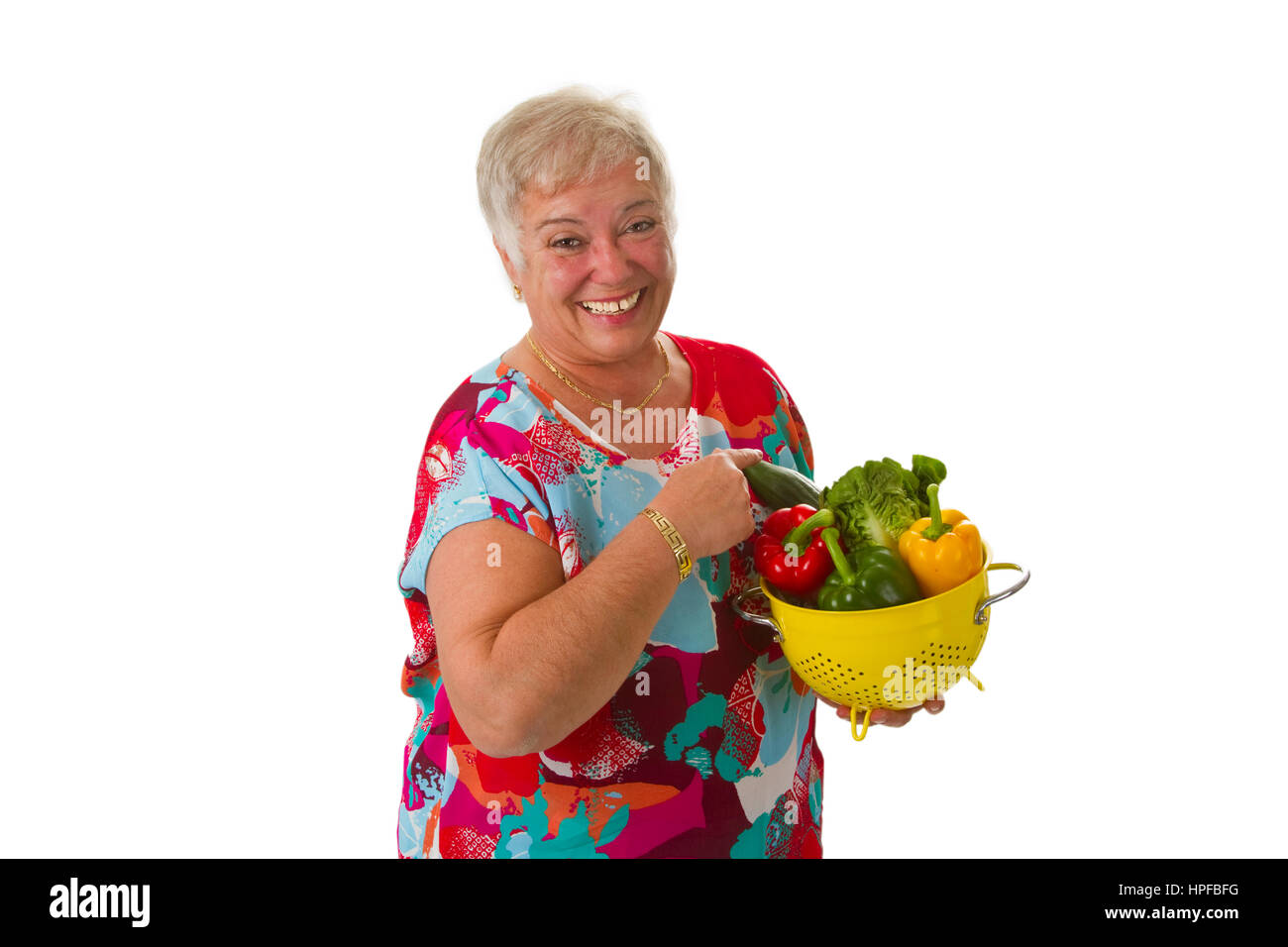 Female with fresh vegetables - isolated on white background Stock Photo