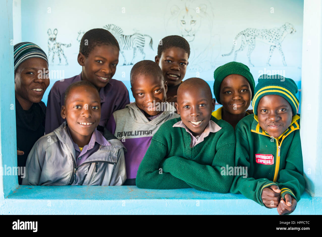 Happy school children in a classroom in Zimbabwe. Stock Photo