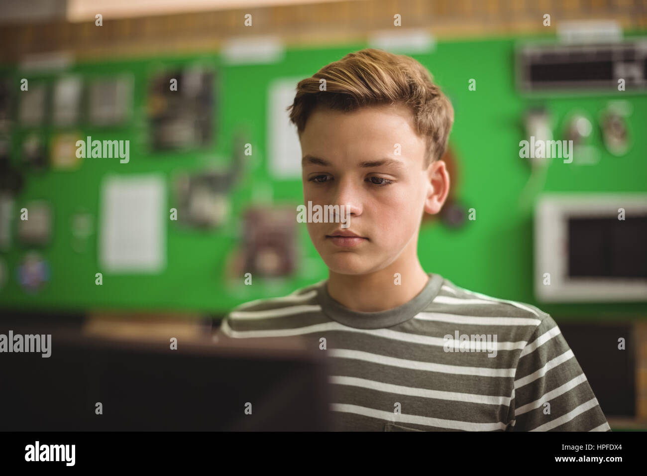 Schoolboy studying in computer classroom at school Stock Photo - Alamy
