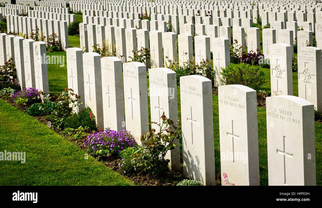 Cemetery in Flanders, Belgium marking the fallen of World War One Stock Photo
