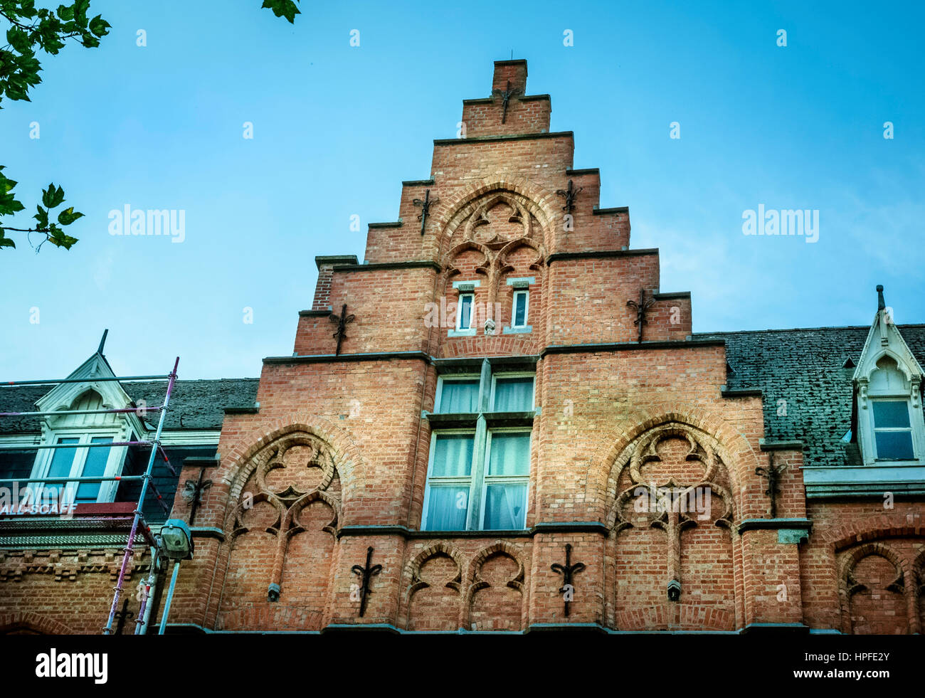Interesting architecture in the Flemish influence of roofline design Stock Photo