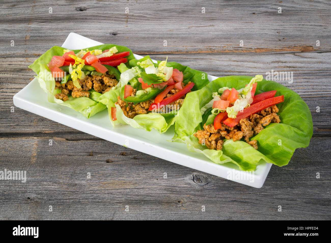 mexican pork lettuce wraps as healthy taco low carb diet Stock Photo