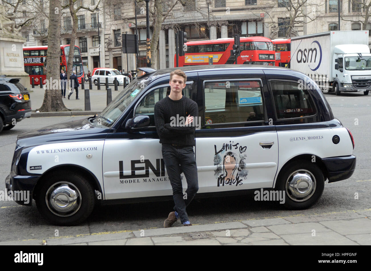 London, UK. 21st Feb, 2017. Lenis models black cab, taxi. Last day of London  Fashion week February 2017 at BFC Show & presentation Space The Store  Studios 180 Strand London WC2R 1EA