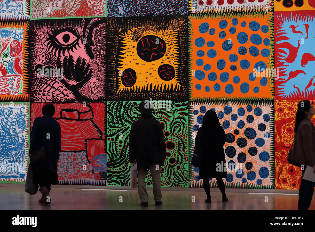 Tokyo, Japan. 21st Feb, 2017. Japanese artist Yayoi Kusama attends the exhibition of 'Yayoi Kusama: My Eternal Soul' during press preview day at The National Art Center in Tokyo, Japan on February 21, 2017. Credit: Motoo Naka/AFLO/Alamy Live News Stock Photo