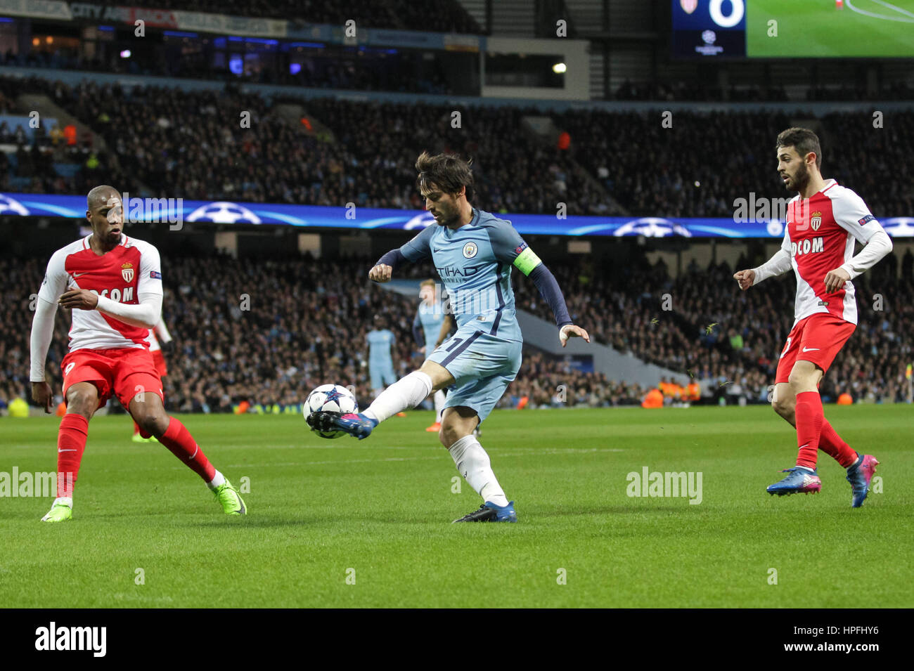 Manchester, UK. 21st Feb, 2017. David Silva of Manchester City during the UEFA Champions League Round of 16 first leg match between Manchester City and AS Monaco at the Etihad Stadium on February 21st 2017 in Manchester, England. Credit: PHC Images/Alamy Live News Stock Photo