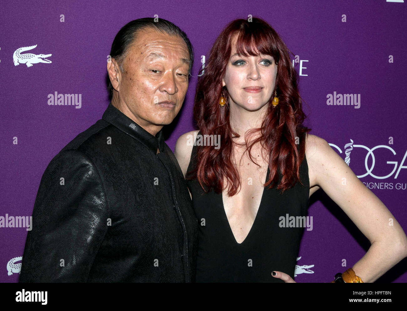 Los Angeles, USA. 21st Feb, 2017. Actor Cary-Hiroyuki Tagawa (l) and  designer J.R. Hawbaker arrive at the 19th Costume Designers Guild Awards,  CDGA, at Hotel Beverly Hilton in Los Angeles, USA, on
