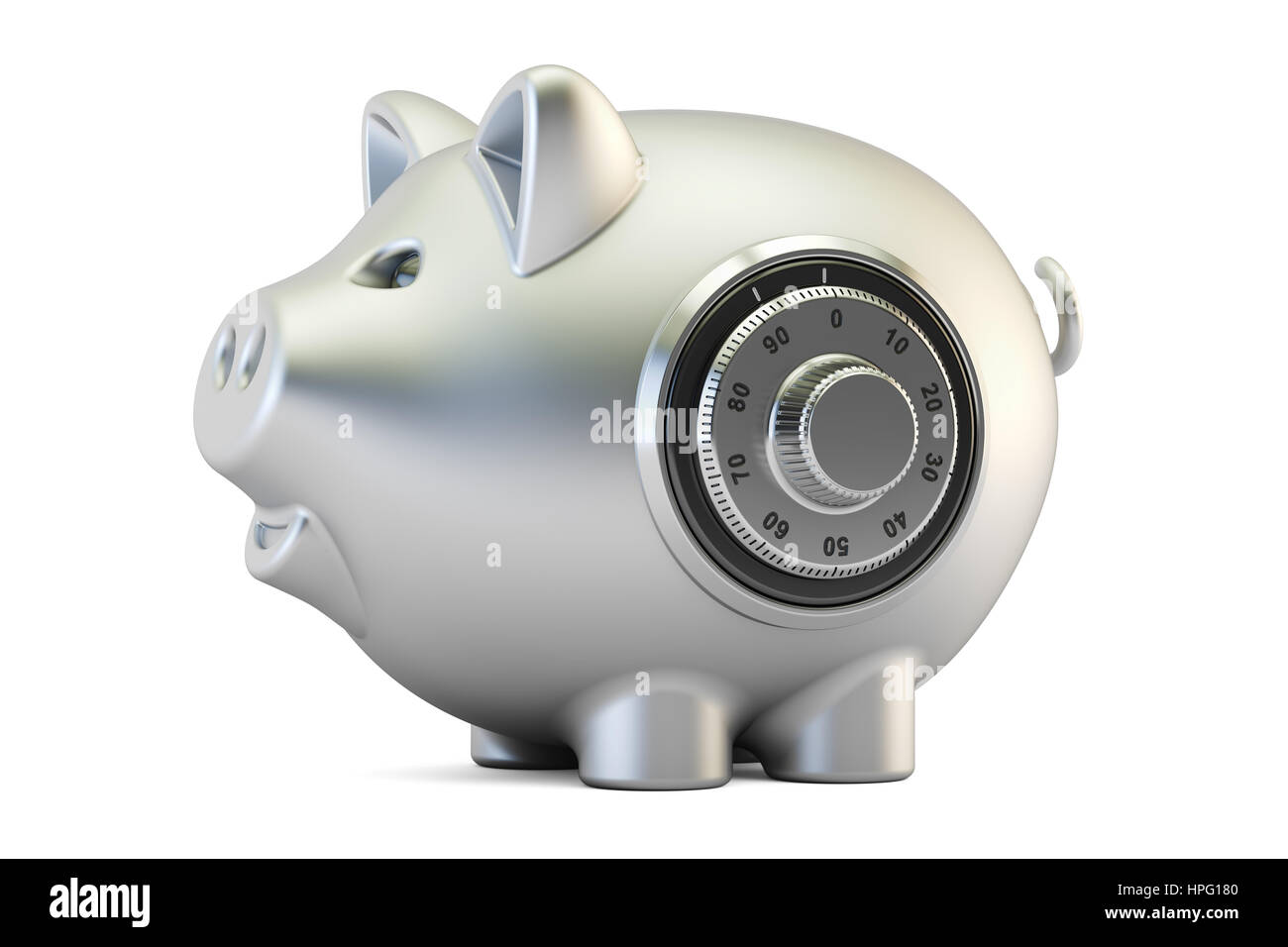 metallic piggy bank with safe combination dial lock, 3D rendering
