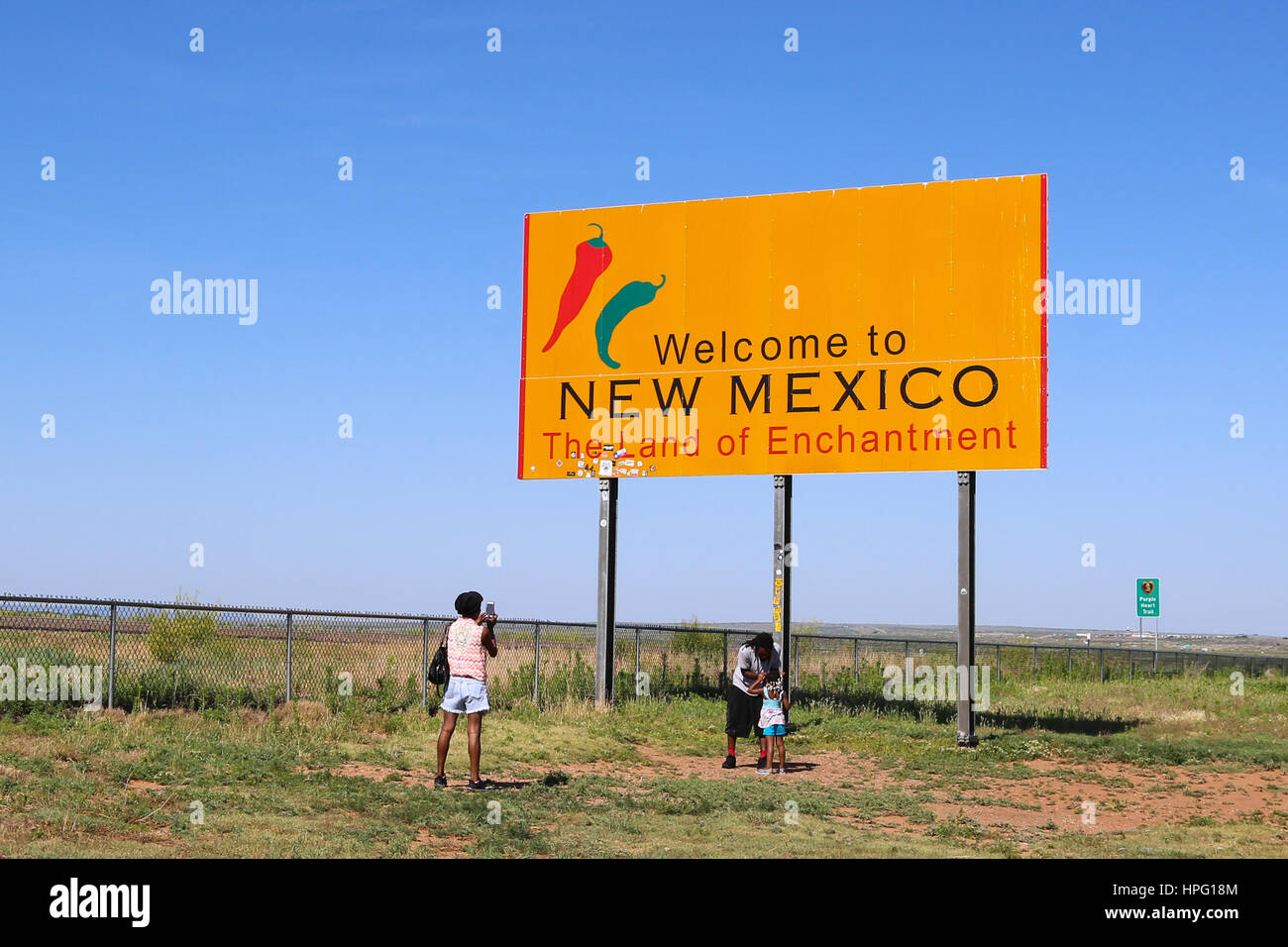 to New Mexico sign on Interstate 40 / Rte 66 Westbound Stock