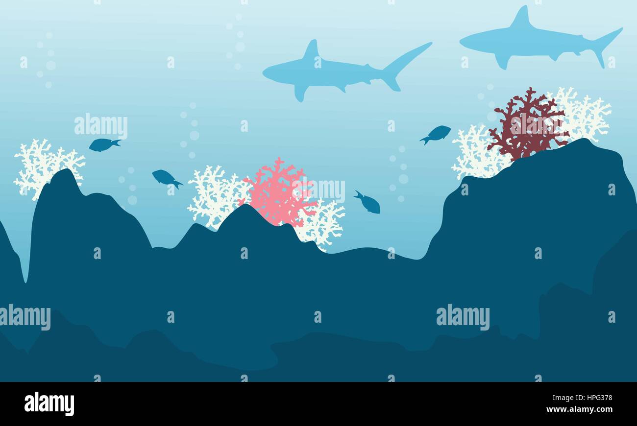 Illustration of fish and coral reef landscape collection Stock Vector ...