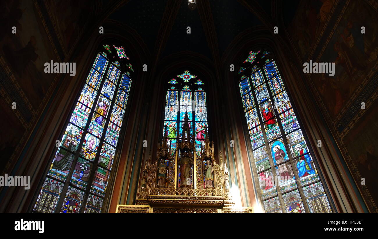 Stain Glass in St. Vitus Cathedral in Prague, Czechia Stock Photo