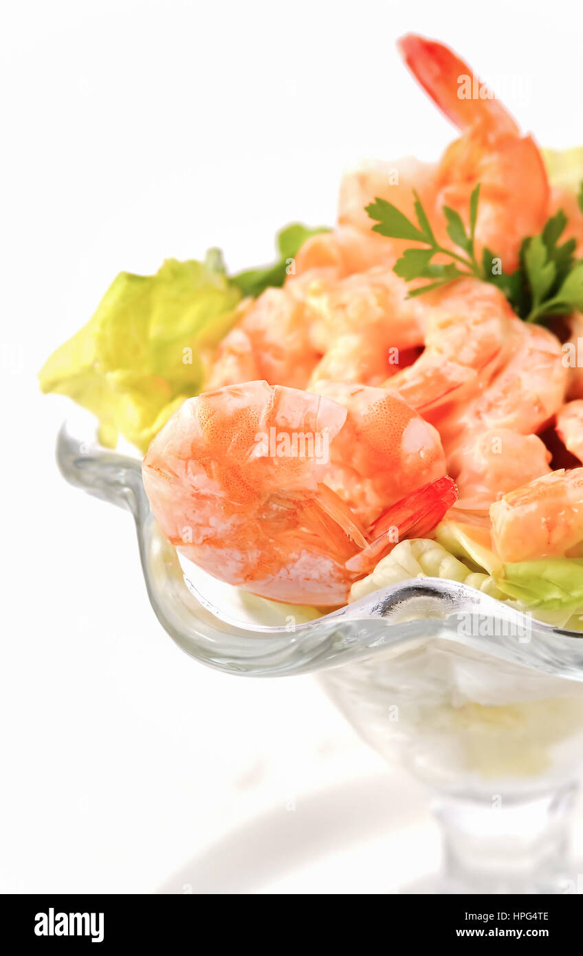Closeup shrimp cocktail in pink sauce isolated Stock Photo Alamy