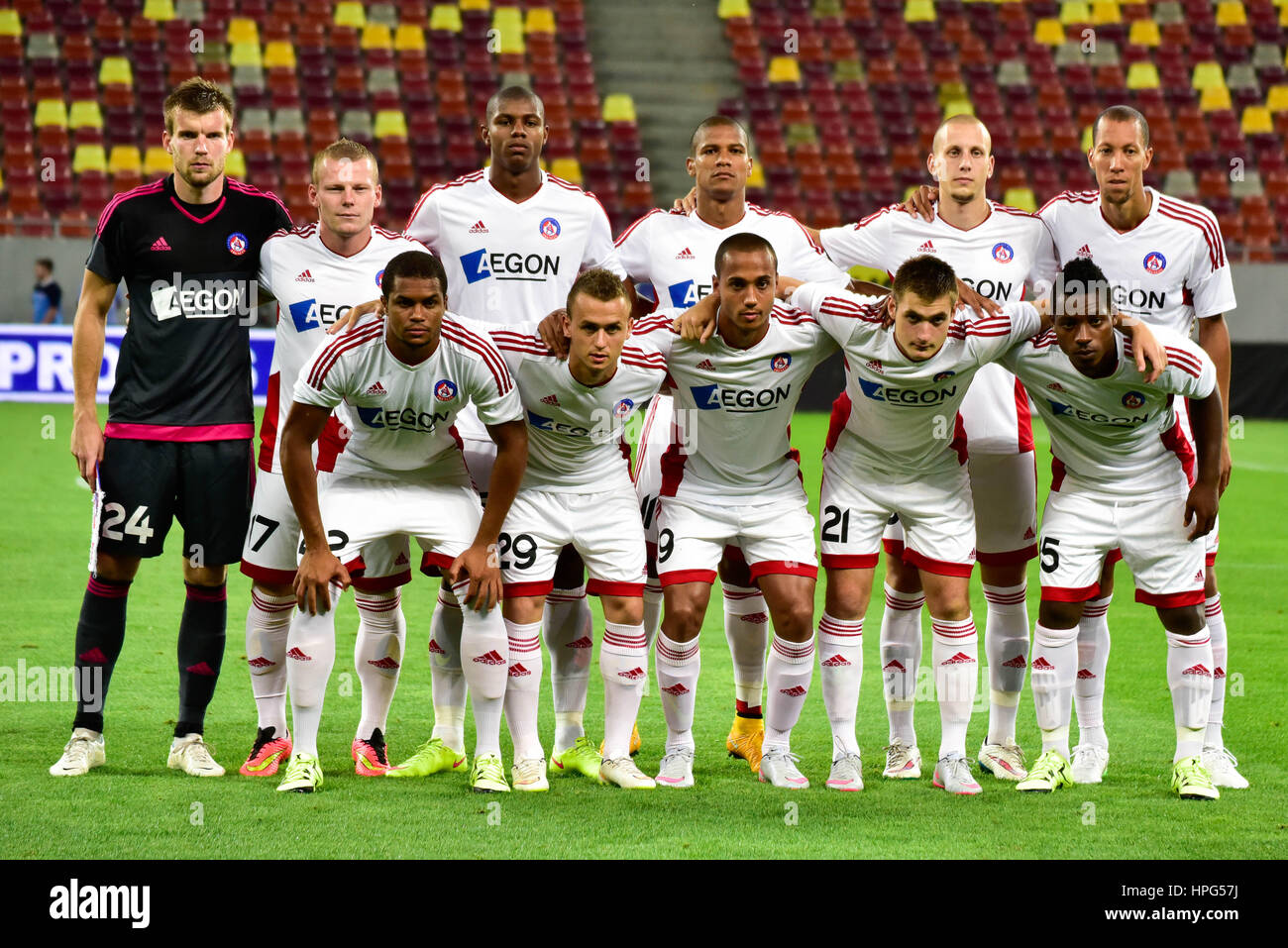 July 22, 2015: AS Trencin team at the begining of the UEFA Champions League  Second Qualifying Round 2015-2016 game between FC Steaua Bucharest ROU and  AS Trencin SVK at National Arena, Bucharest,