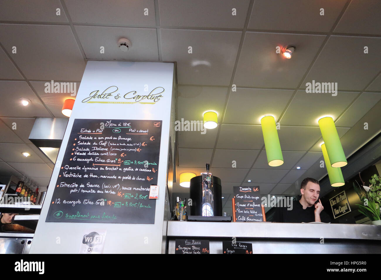 Restaurant counter at Les Halles de Lyon Stock Photo Alamy