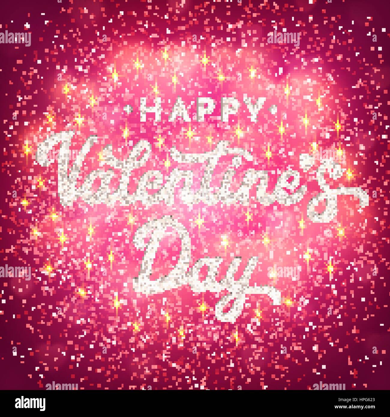 Valentines Day greeting card or banner with shiny bokeh blurred hearts ...