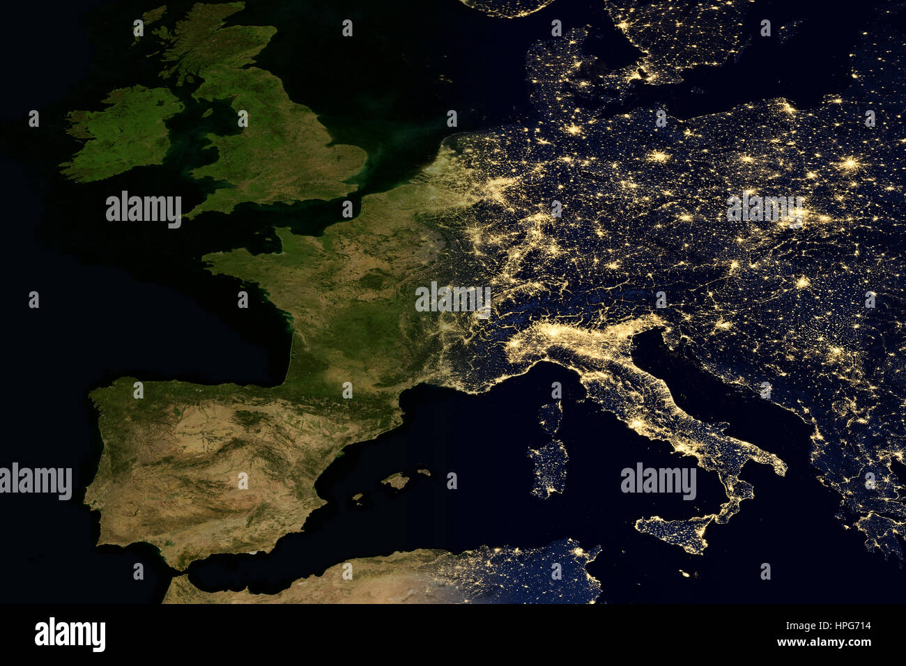 City lights on world map. Europe. Elements of this image are furnished by NASA Stock Photo