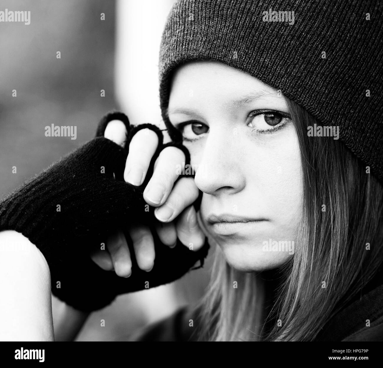 Sad depressed teen girl concept Stock Photo