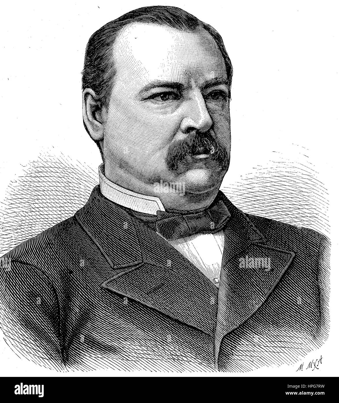 Stephen Grover Cleveland, 1837 - 1908, was an American politician and lawyer who was the 22nd and 24th President of the United States, digital improved reproduction of a woodcut from the year 1885 Stock Photo