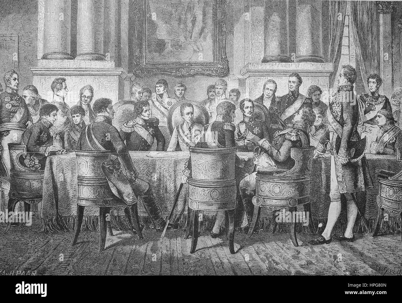 The Vienna Congress in 1815, Austria, Der Wiener Kongre? im Jahre 1815, Oesterreich, digital improved reproduction of a woodcut from the year 1885 Stock Photo