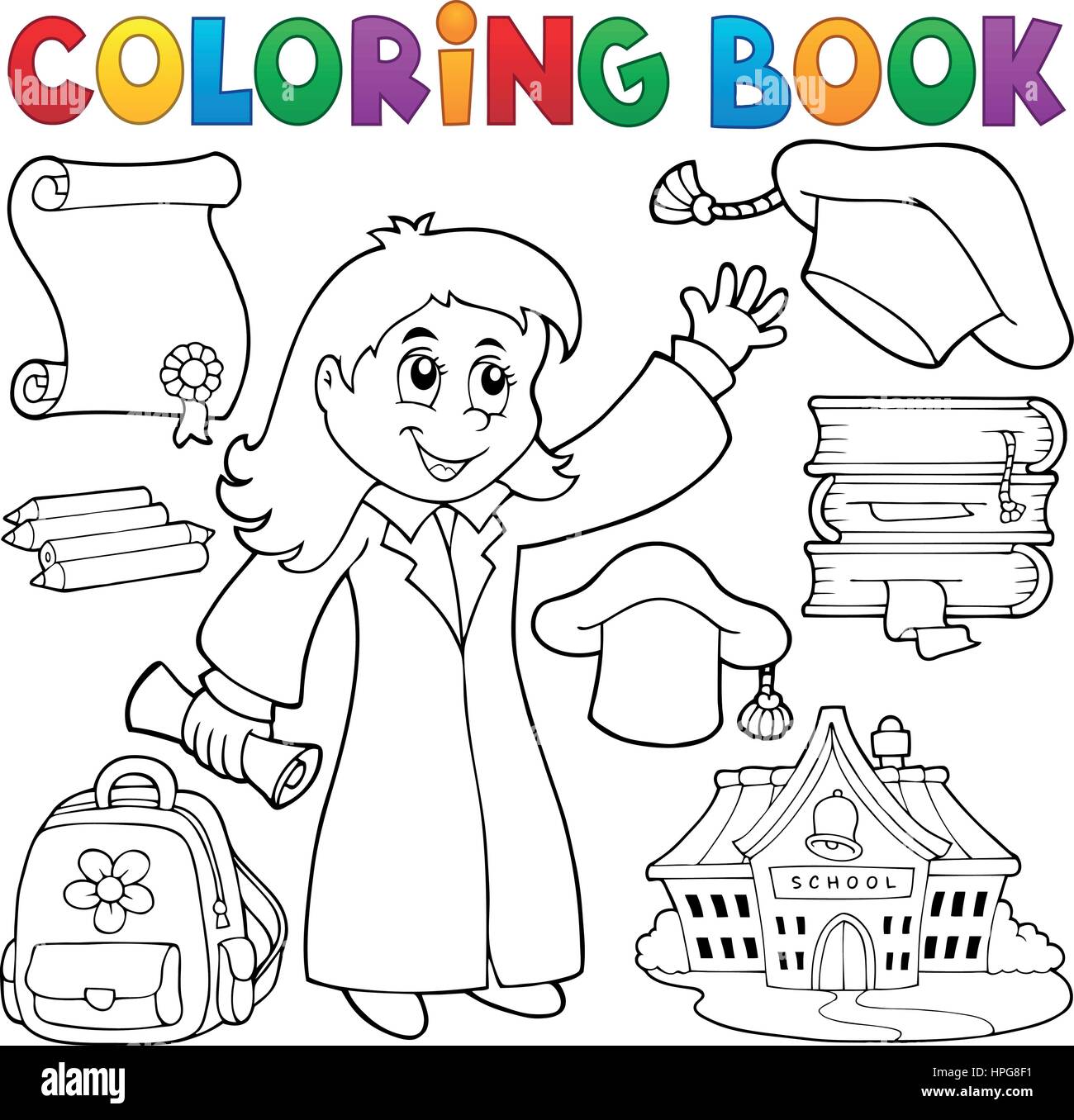 Coloring Book Graduation Theme 2 Eps10 Vector Illustration Stock Vector Image Art Alamy