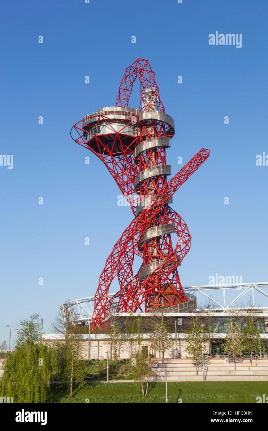 England,London,Stratford,Queen Elizabeth Olympic Park,ArcelorMittal Orbit Sculpture Stock Photo