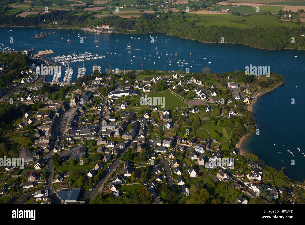 France, Brittany, Cotes-d'Armor, Lezardrieux nestled on the shores of  Trieux estuary, aerial photo Stock Photo - Alamy