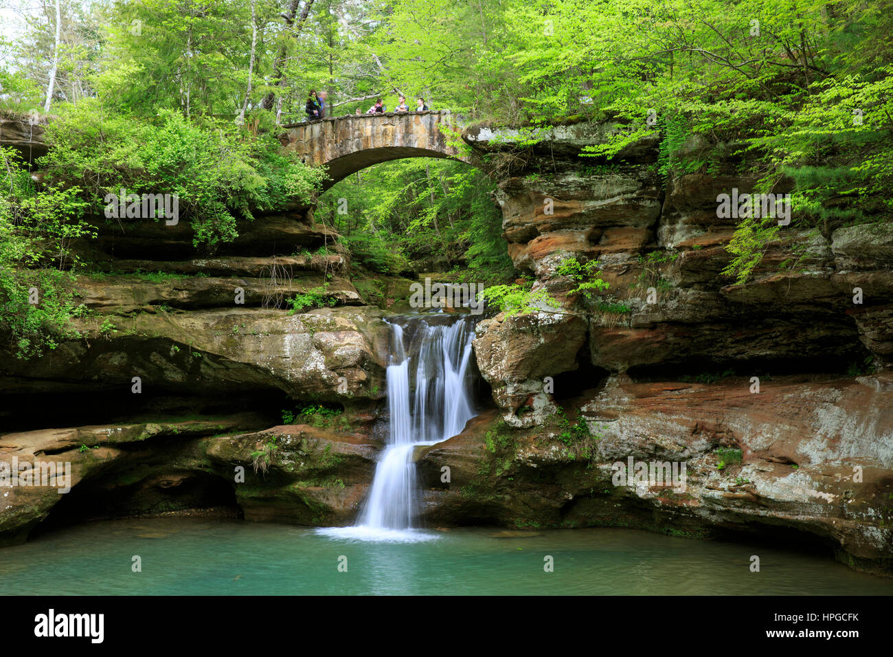 Upper Falls at Old Man's Cave, Hocking Hills State Park, Ohio, in the Spring Stock Photo