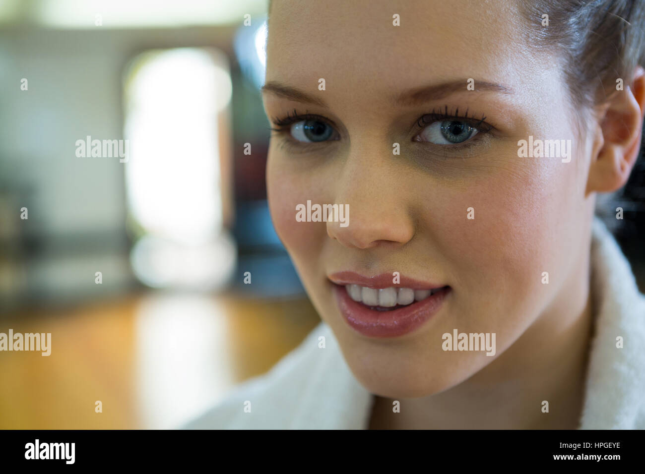 Portrait of smiling fit woman in gym Stock Photo - Alamy