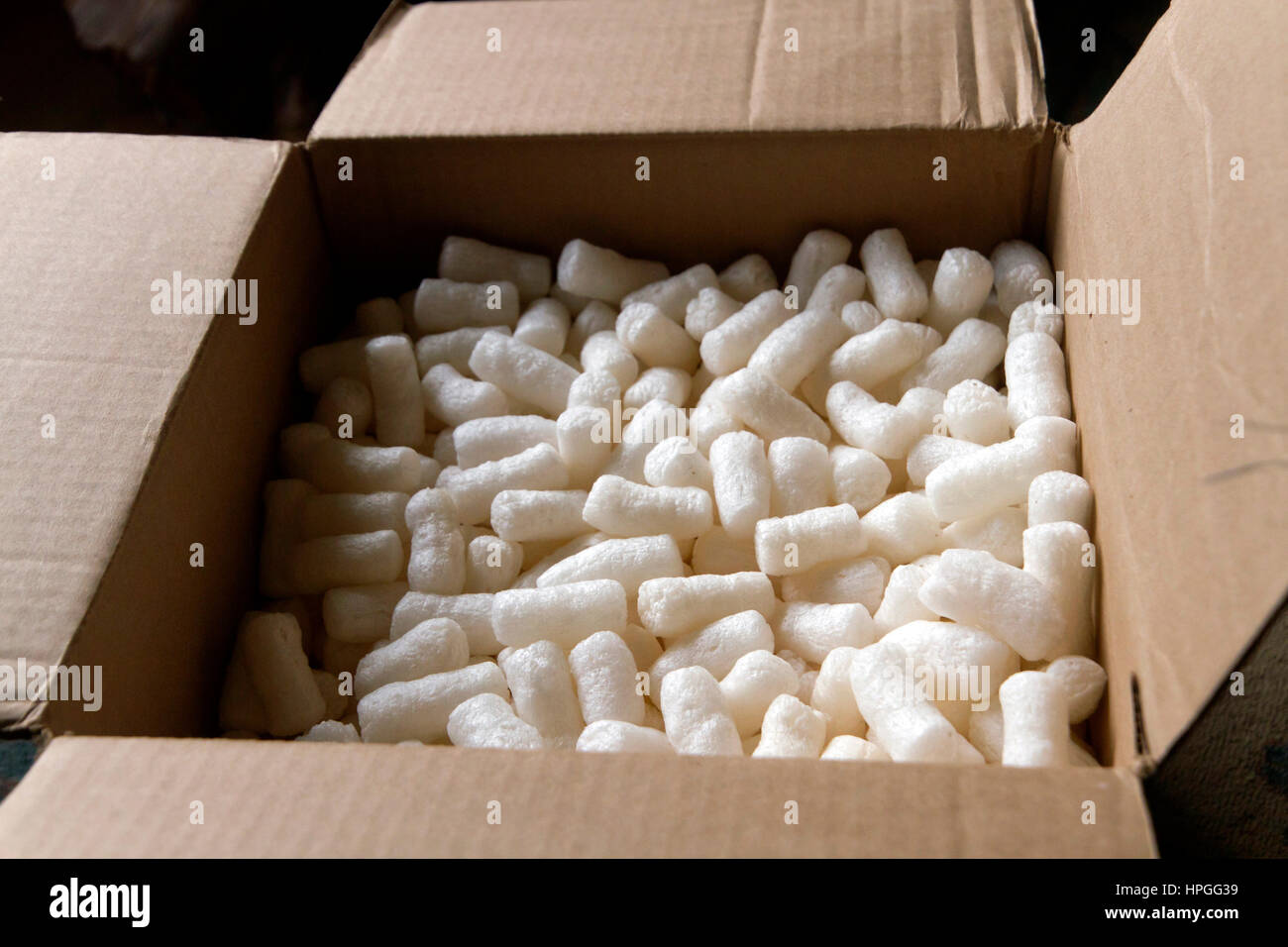 Close up of styrofoam packing peanuts, styrofoam popcorn or packing